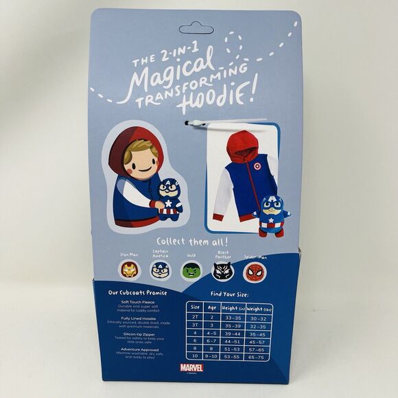 Cubcoats 2T Captain America Hoodie Jacket Transforming Fleece Plush Marvel New - Picture 4 of 9